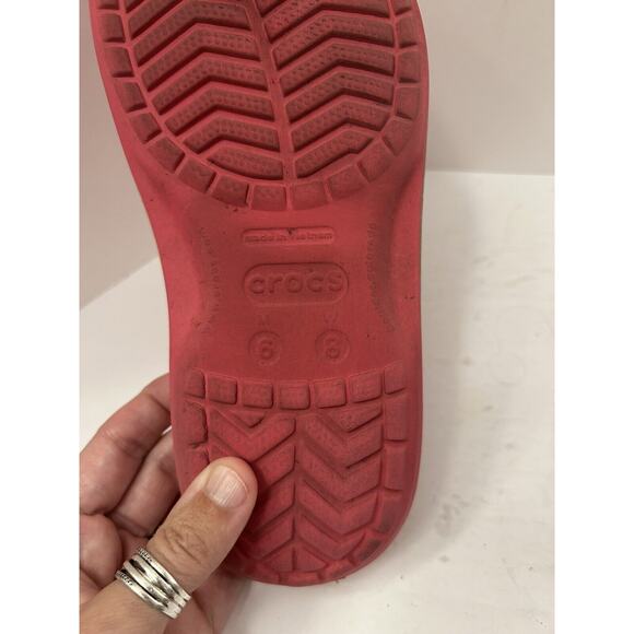 Crocs Sandals Mens 6 Womens 8 Beach Flip Flops Thong Slip On Pink Rubber Flats - Picture 7 of 7